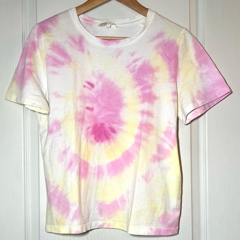 Maje 1 Tie-Dye T-Shirt Pink Yellow 100% Cotton Paris Bohemian‎ Casual Streetwear